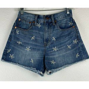 Madewell Blue Jean Shorts with White Embroidery